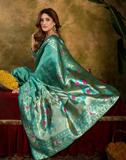 Turquoise Silk Woven Paithani Saree