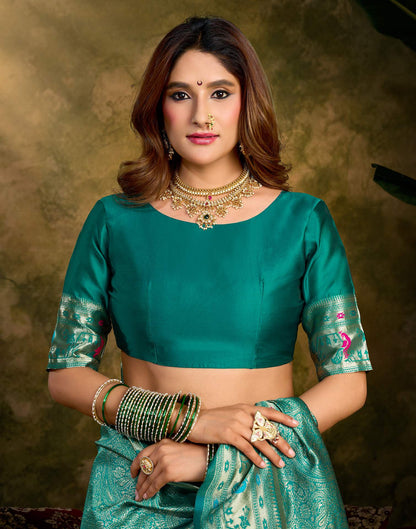 Turquoise Silk Woven Paithani Saree