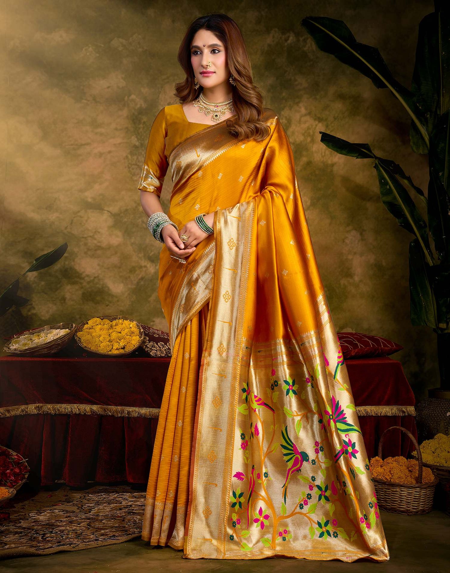Turmeric Yellow Silk Woven Paithani Saree