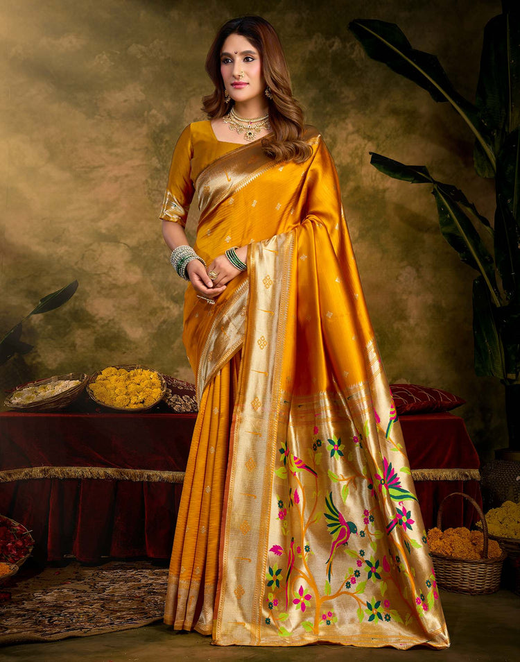 Turmeric Yellow Silk Woven Paithani Saree