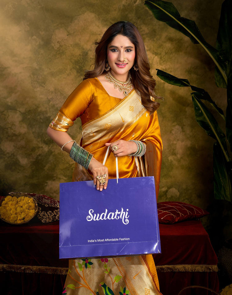 Turmeric Yellow Silk Woven Paithani Saree