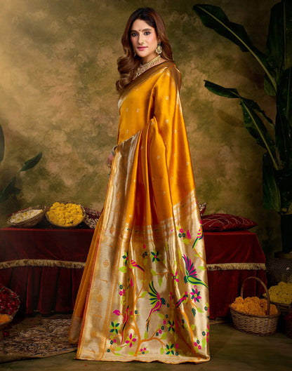 Turmeric Yellow Silk Woven Paithani Saree