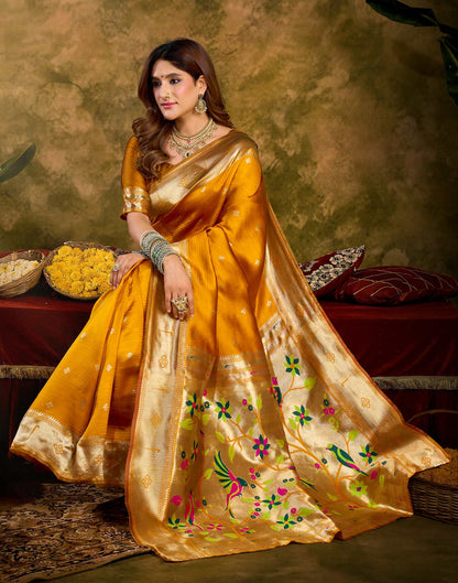 Turmeric Yellow Silk Woven Paithani Saree