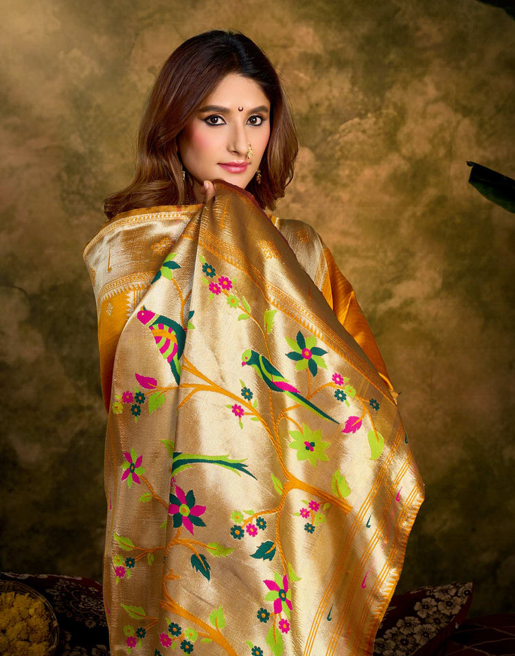 Turmeric Yellow Silk Woven Paithani Saree