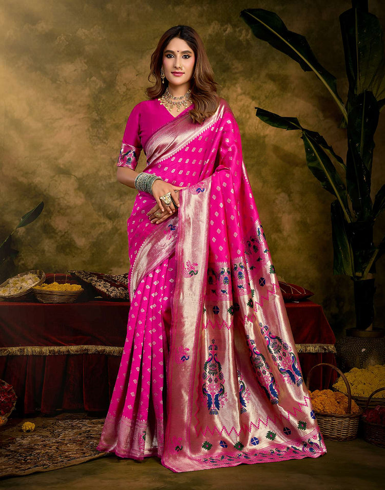 Dark Magenta Silk Woven Paithani Saree