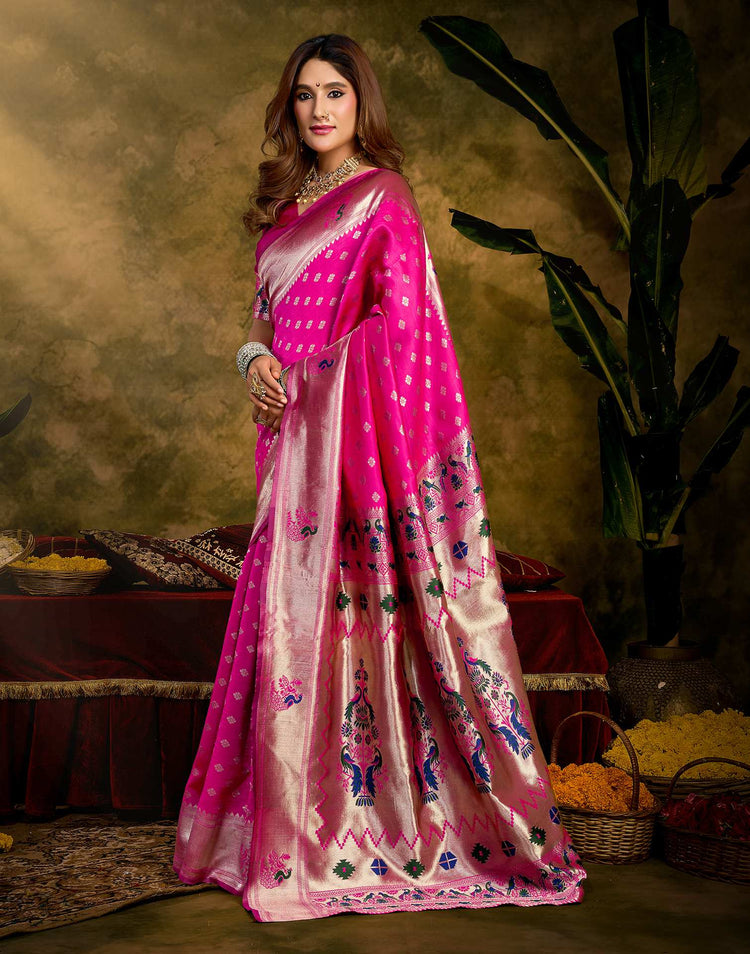 Dark Magenta Silk Woven Paithani Saree