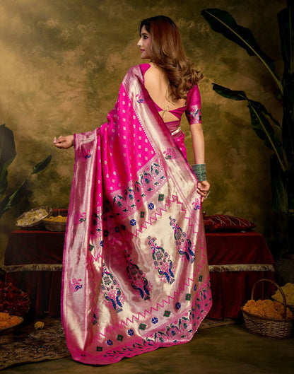 Dark Magenta Silk Woven Paithani Saree