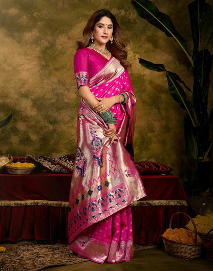 Dark Magenta Silk Woven Paithani Saree