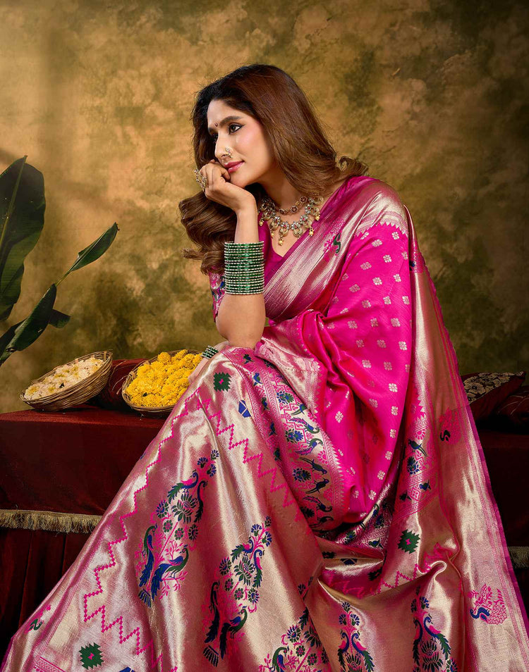 Dark Magenta Silk Woven Paithani Saree