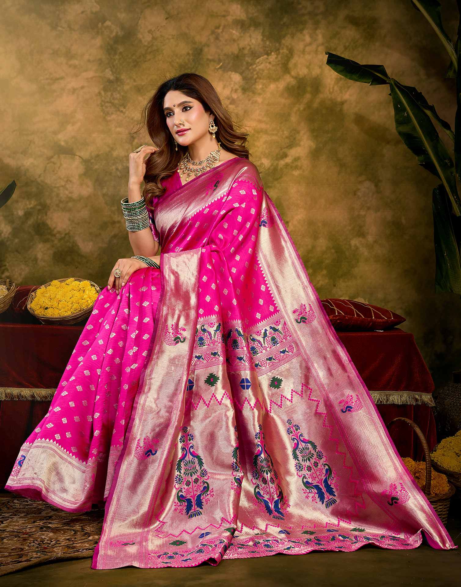 Dark Magenta Silk Woven Paithani Saree