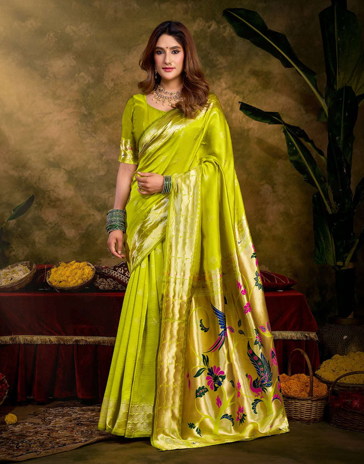 Lime Green Silk Woven Paithani Saree