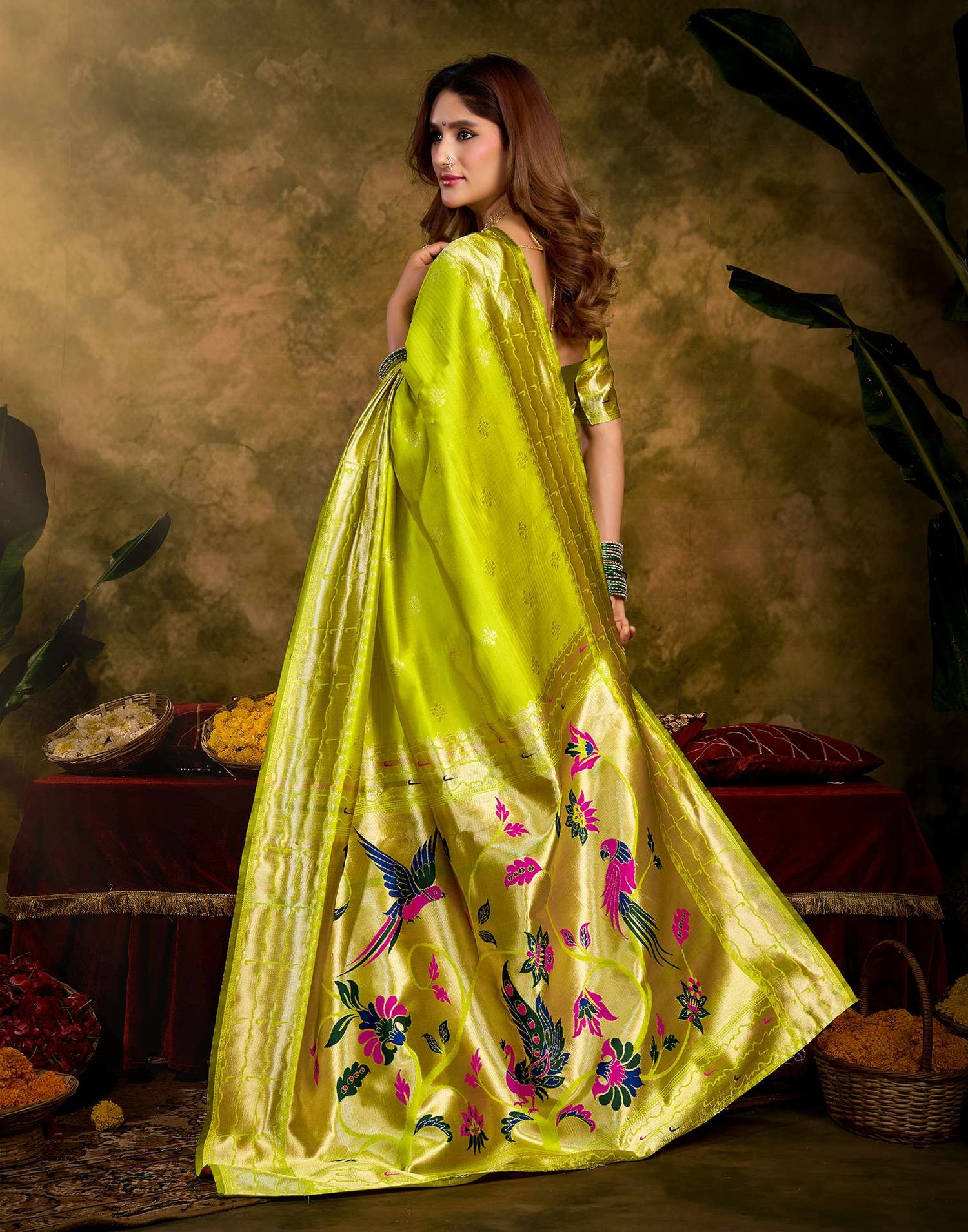 Lime Green Silk Woven Paithani Saree