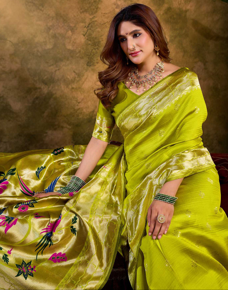 Lime Green Silk Woven Paithani Saree