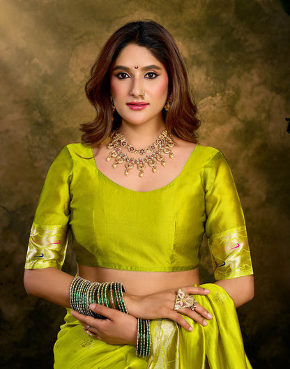 Lime Green Silk Woven Paithani Saree