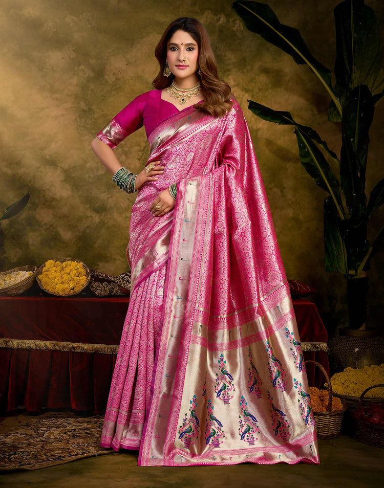 Pink Silk Woven Paithani Saree