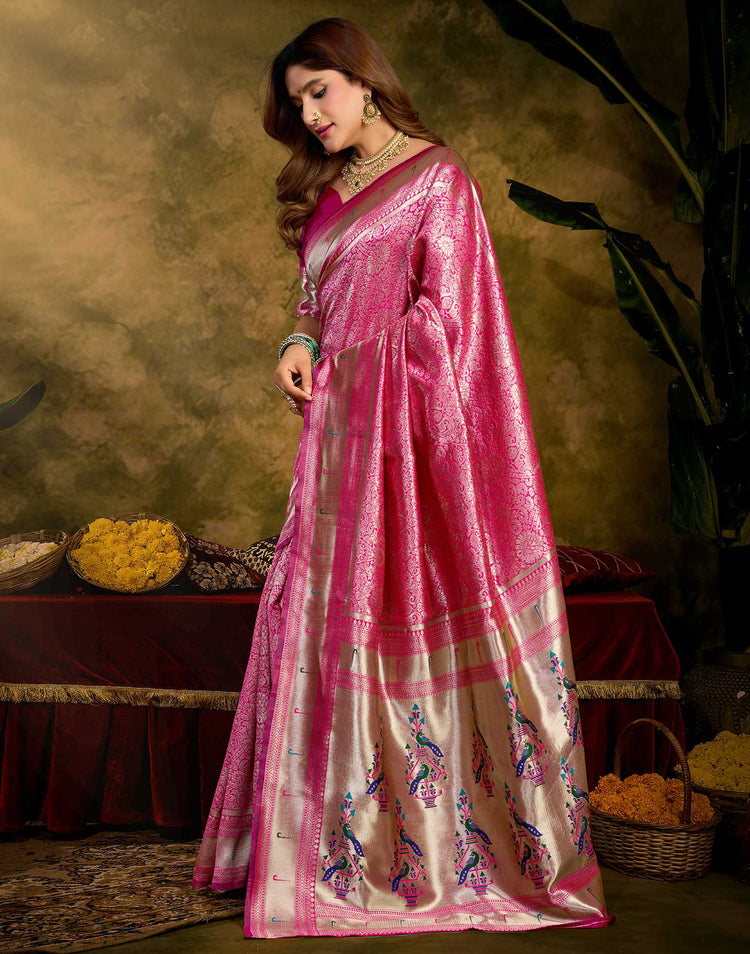 Pink Silk Woven Paithani Saree
