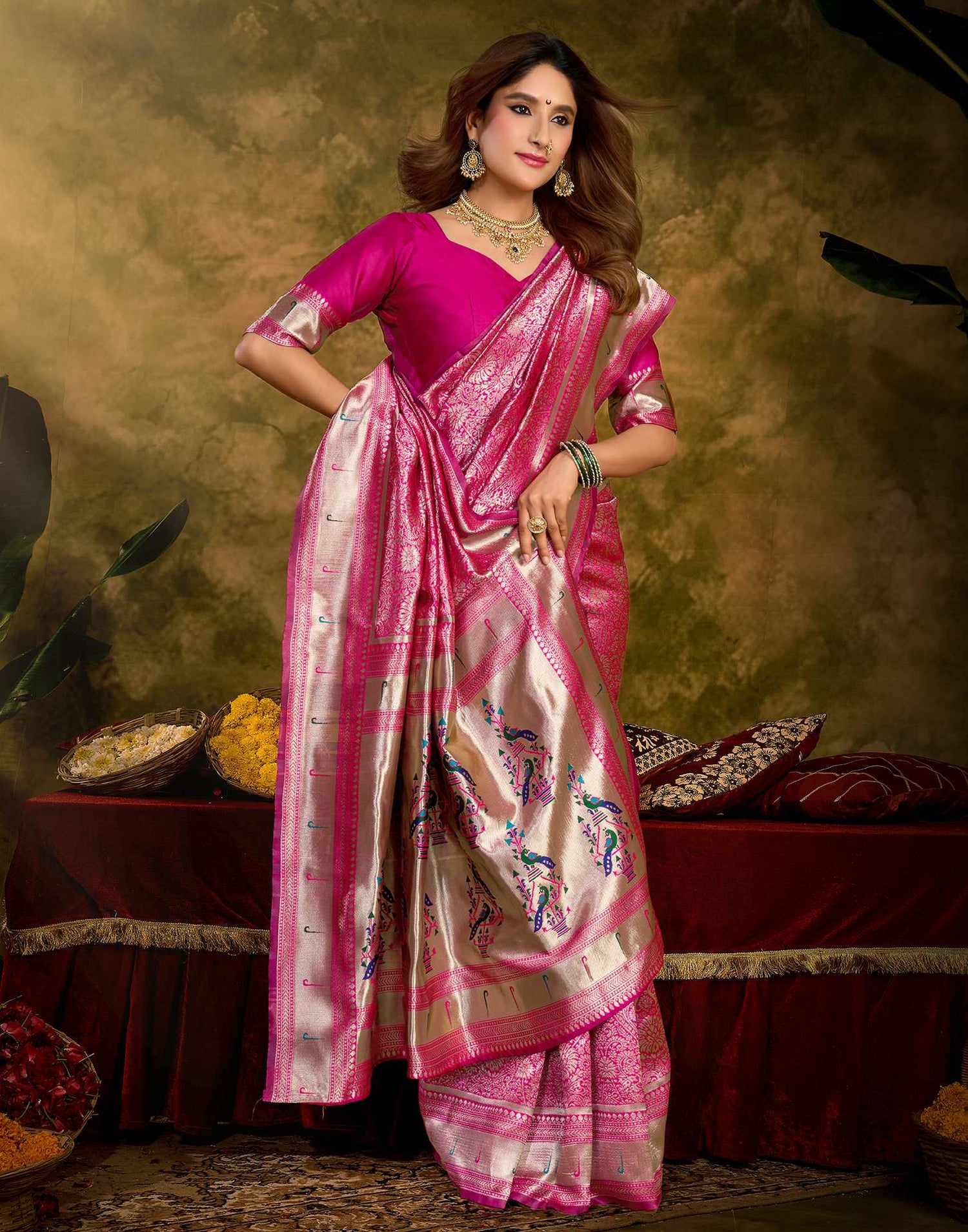 Pink Silk Woven Paithani Saree