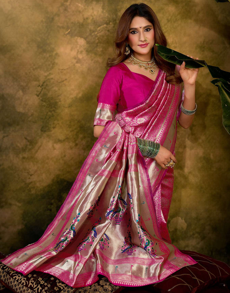 Pink Silk Woven Paithani Saree