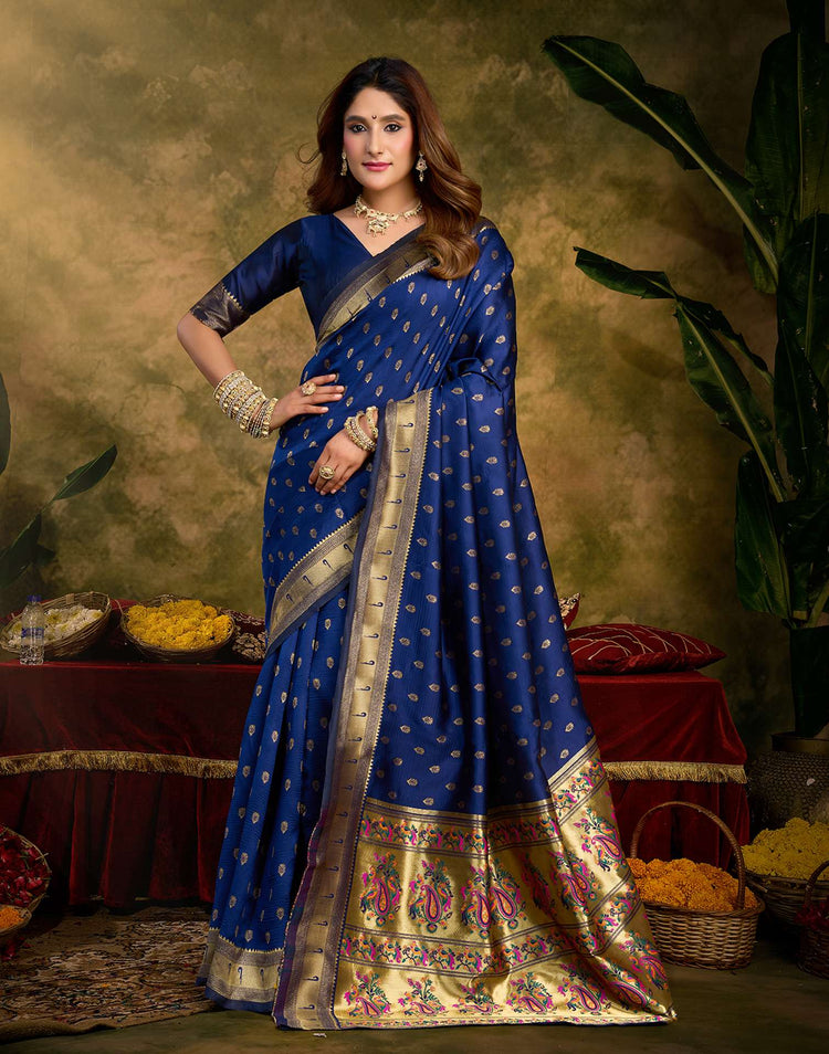 Royal Blue Silk Woven Paithani Saree