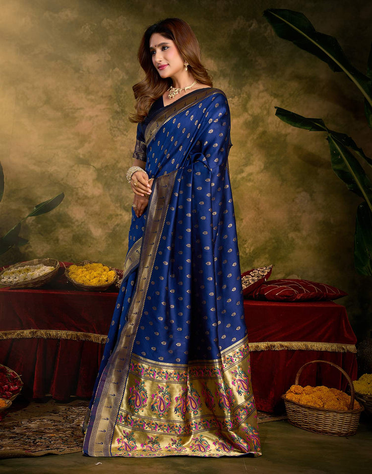 Royal Blue Silk Woven Paithani Saree