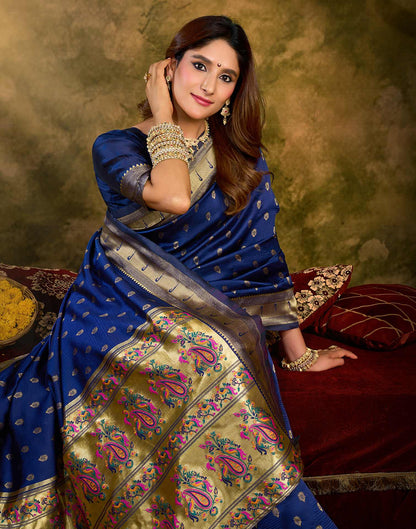 Royal Blue Silk Woven Paithani Saree