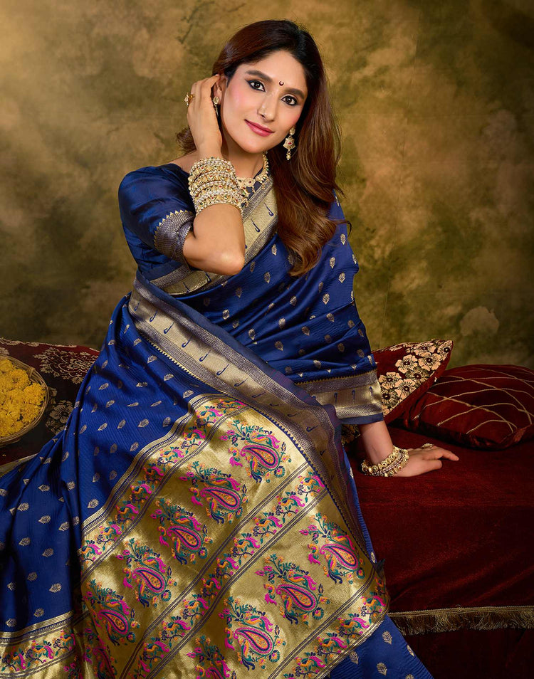 Royal Blue Silk Woven Paithani Saree