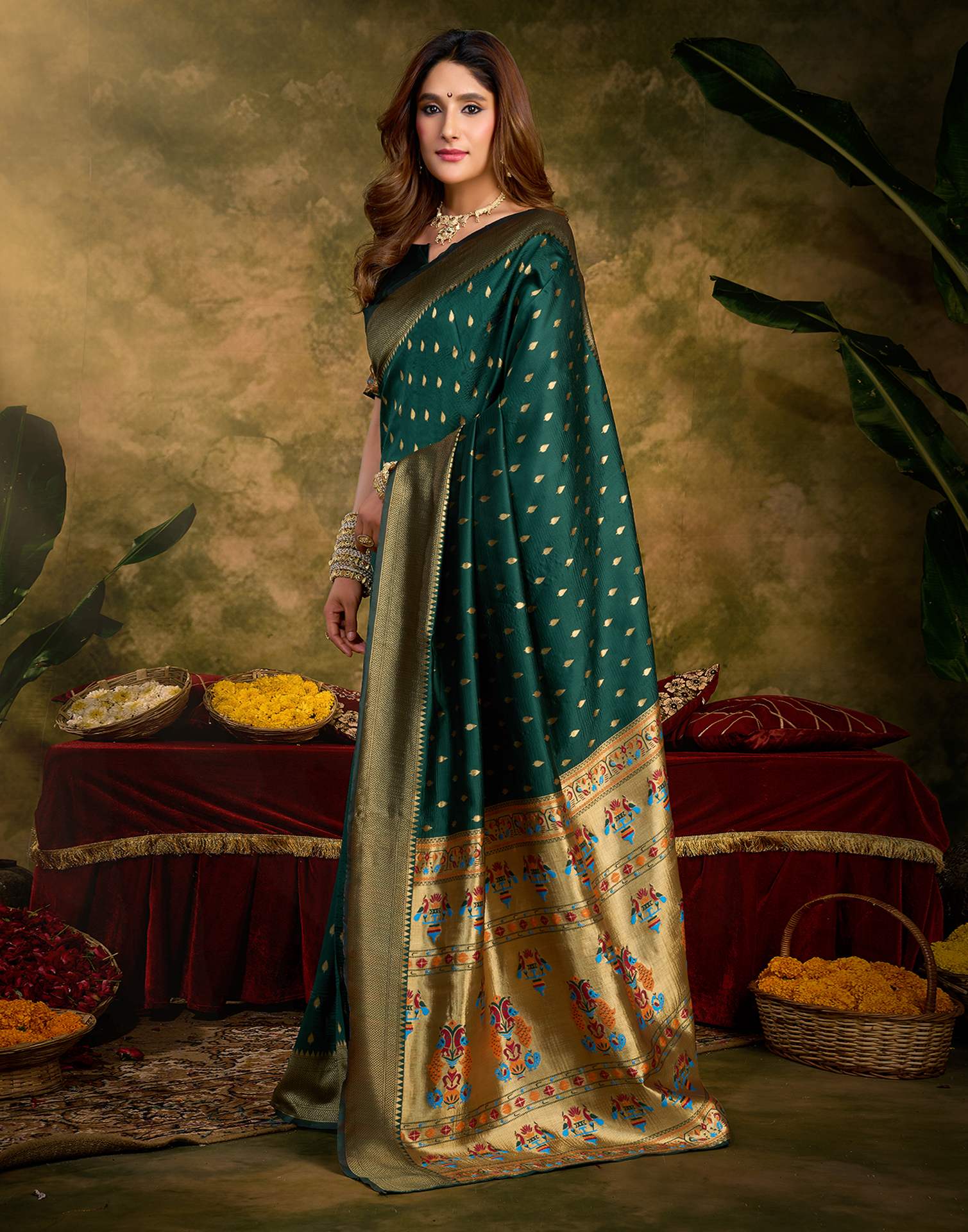 Dark Green Silk Woven Paithani Saree