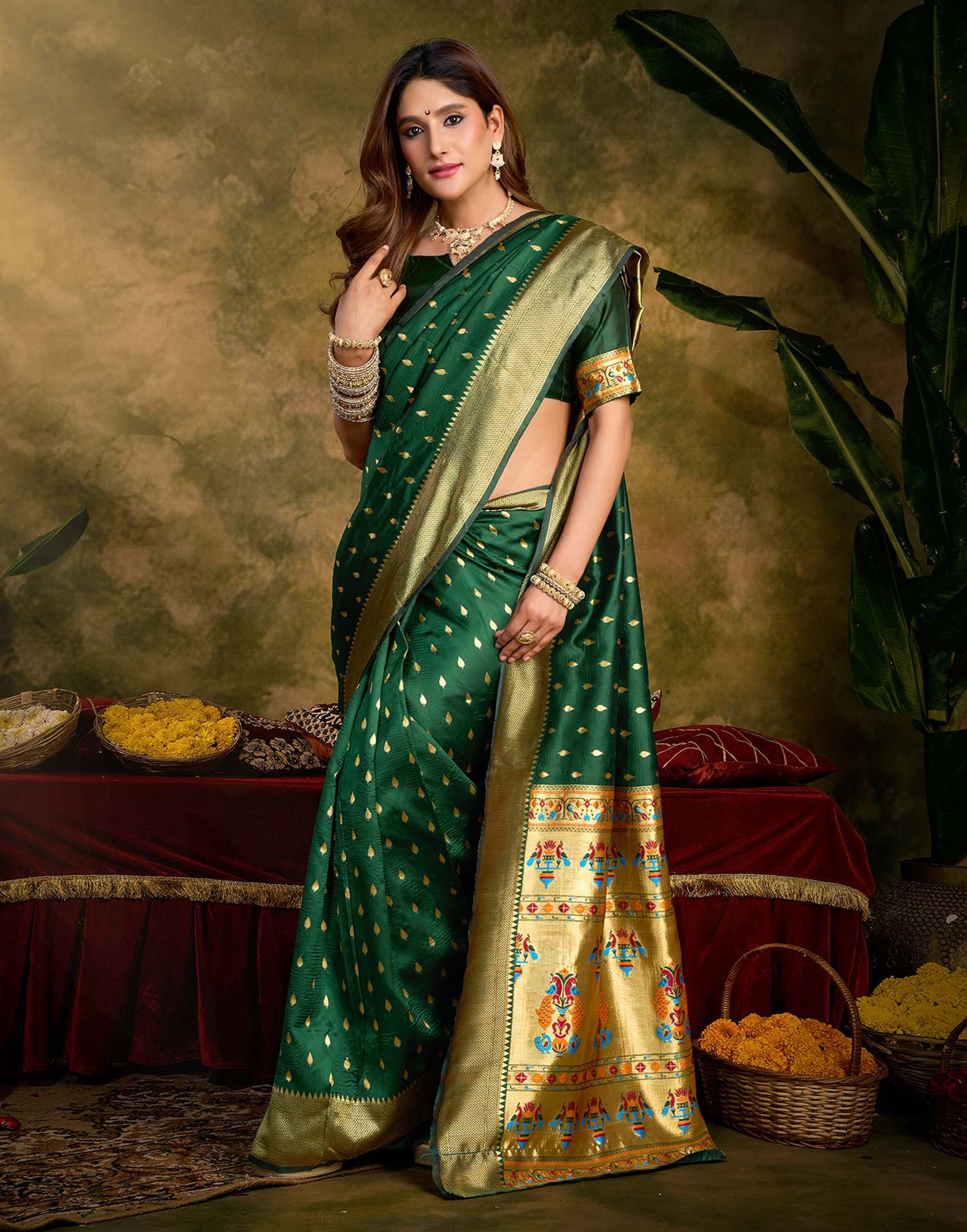 Dark Green Silk Woven Paithani Saree