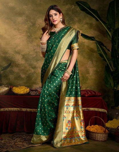 Dark Green Silk Woven Paithani Saree
