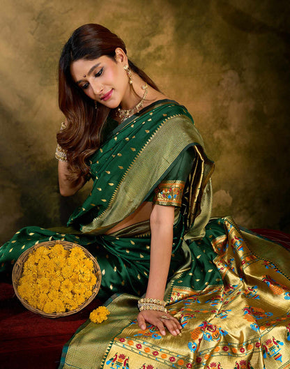 Dark Green Silk Woven Paithani Saree