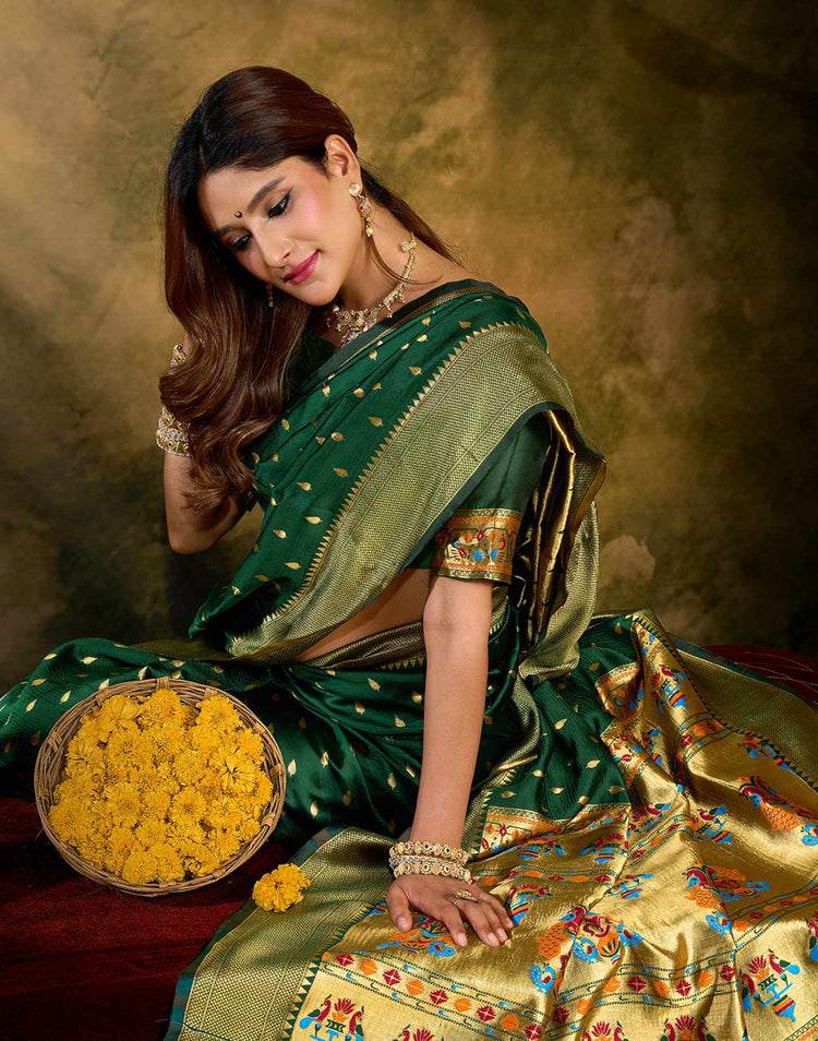 Dark Green Silk Woven Paithani Saree