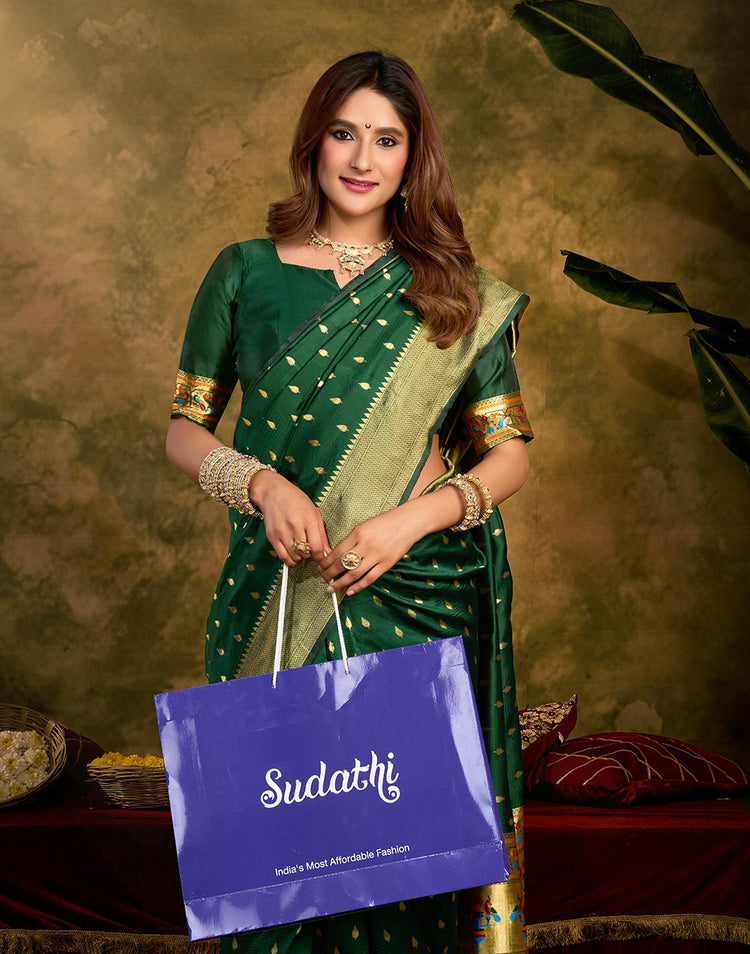 Dark Green Silk Woven Paithani Saree