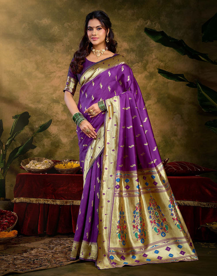 Purple Silk Woven Paithani Saree