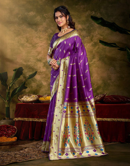 Purple Silk Woven Paithani Saree