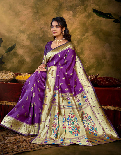 Purple Silk Woven Paithani Saree