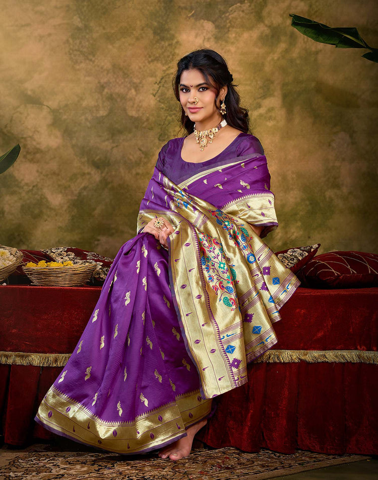 Purple Silk Woven Paithani Saree