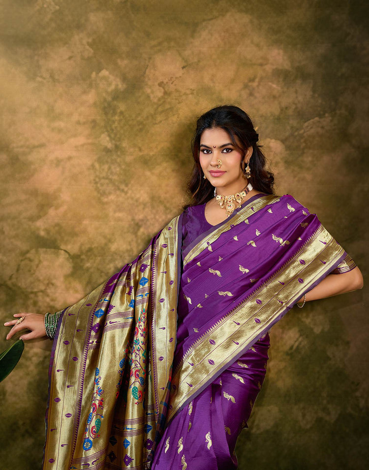 Purple Silk Woven Paithani Saree