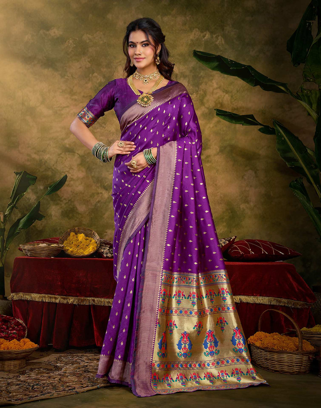 Purple Silk Woven Paithani Saree