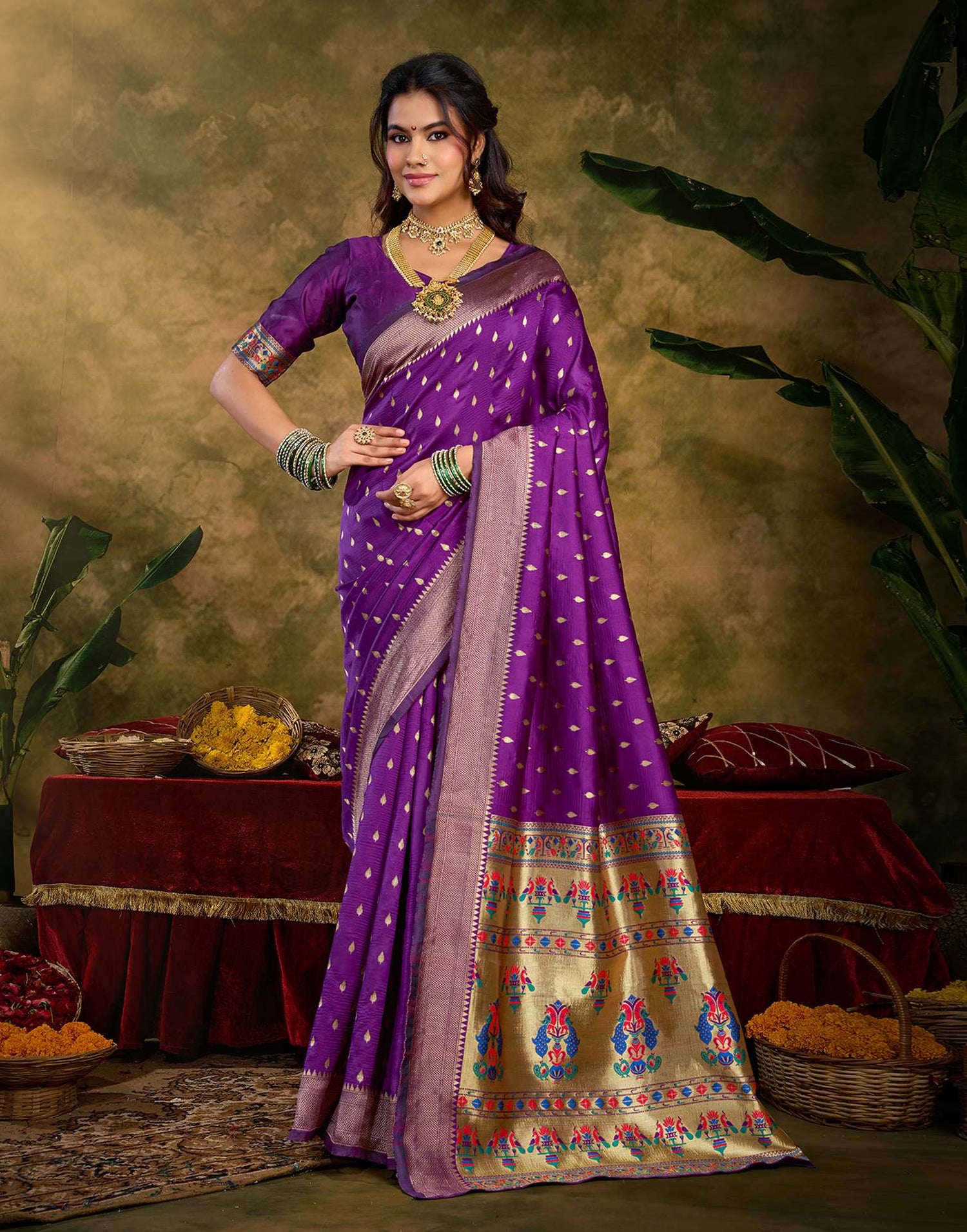 Purple Silk Woven Paithani Saree
