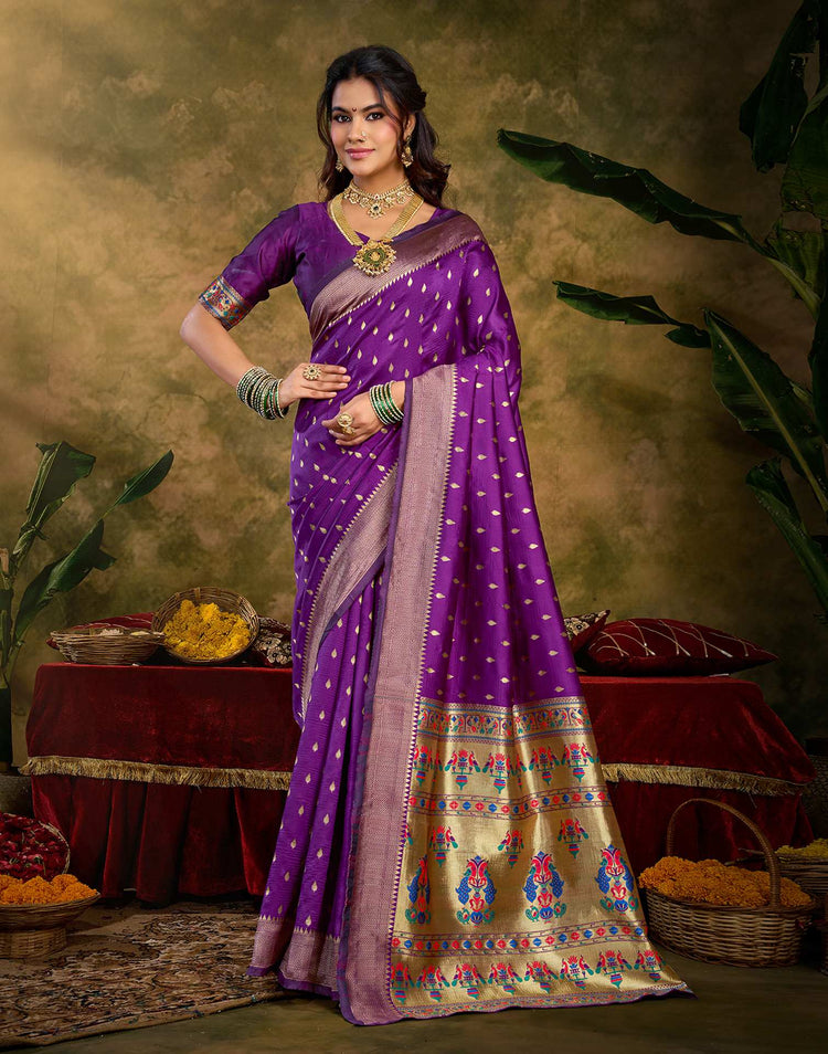 Purple Silk Woven Paithani Saree