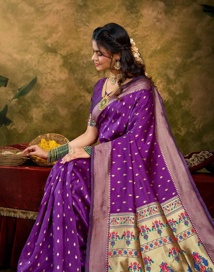 Purple Silk Woven Paithani Saree