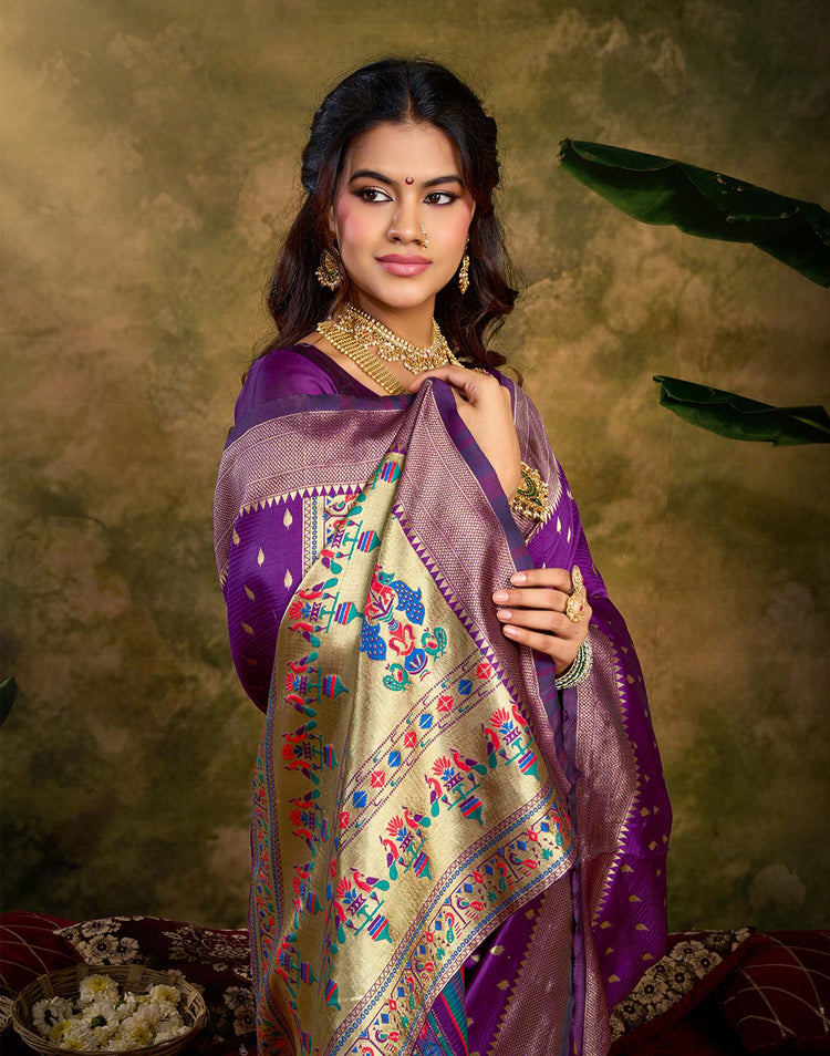 Purple Silk Woven Paithani Saree