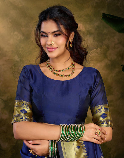 Navy Blue Silk Woven Paithani Saree