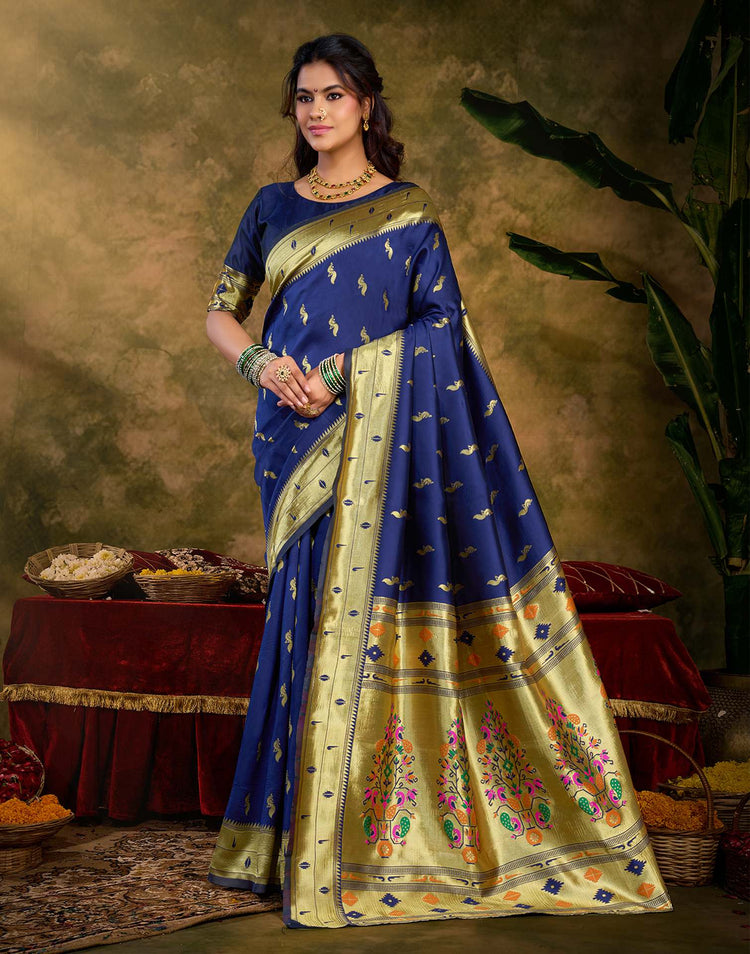 Navy Blue Silk Woven Paithani Saree