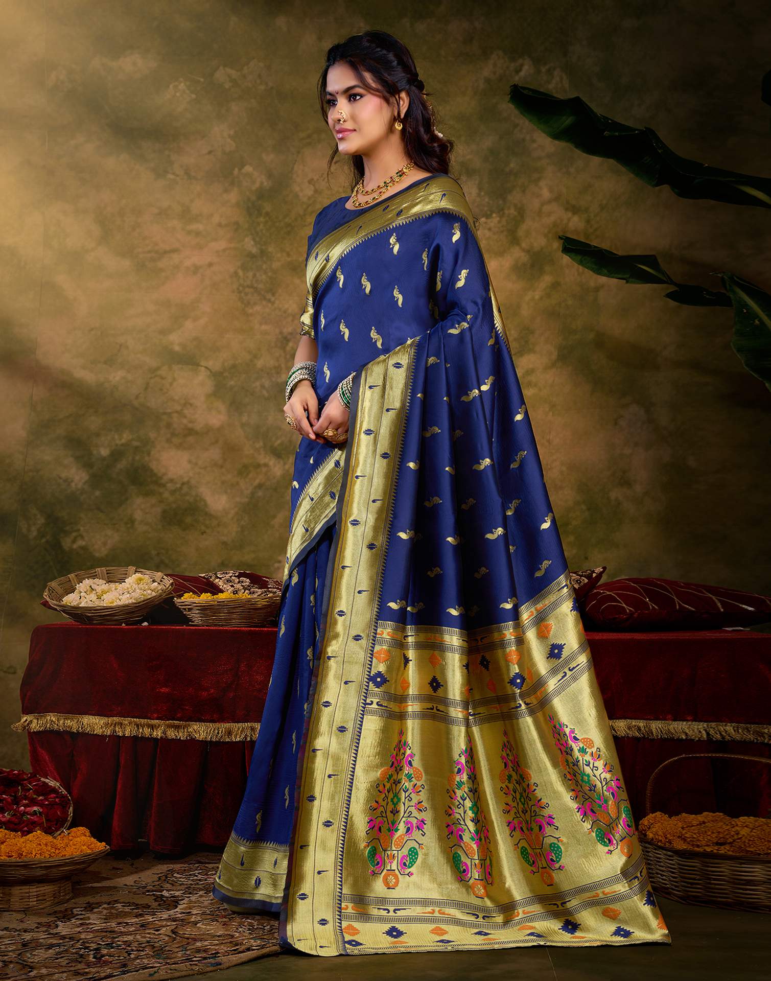 Navy Blue Silk Woven Paithani Saree