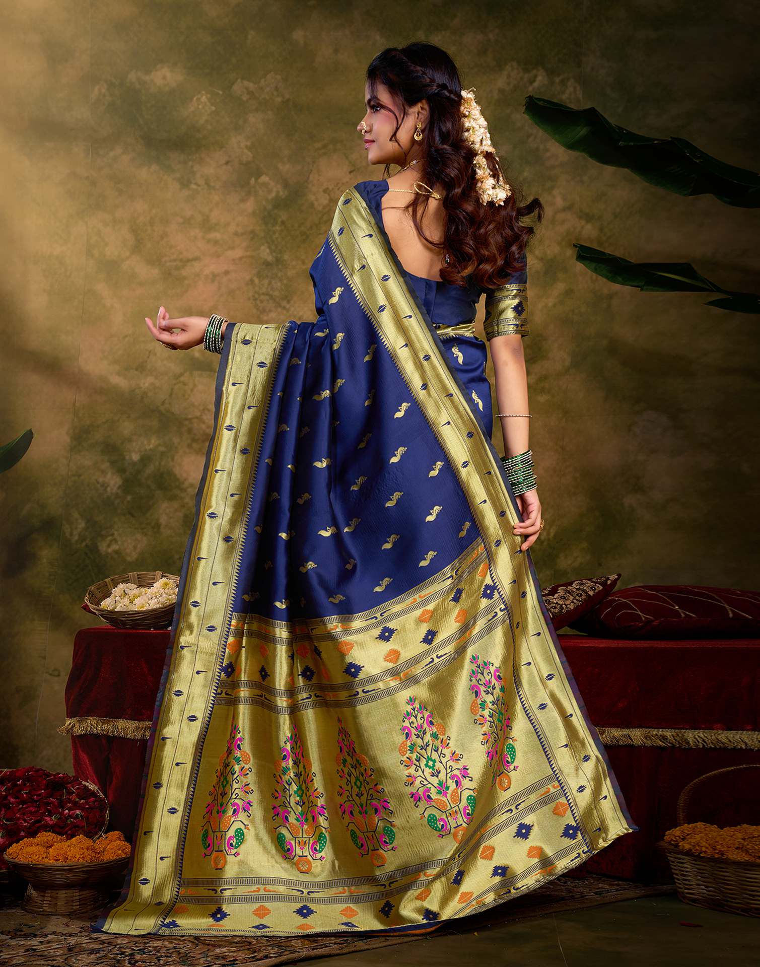 Navy Blue Silk Woven Paithani Saree