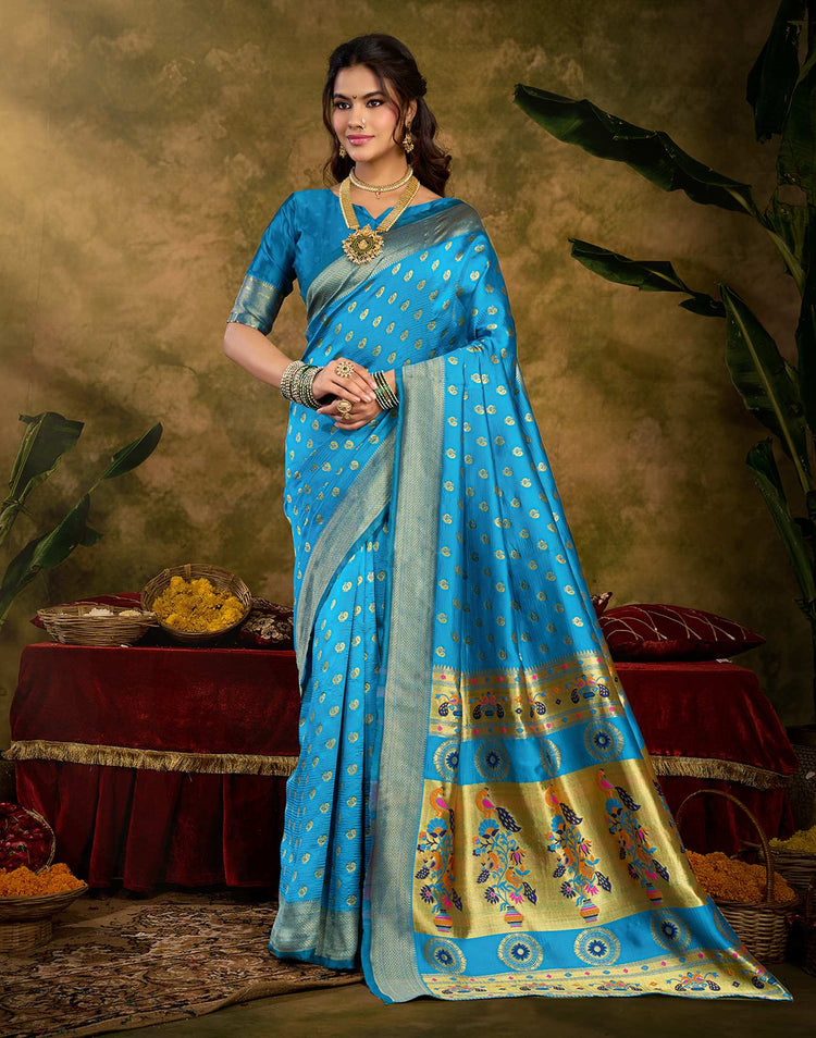 Sky Blue Silk Woven Paithani Saree