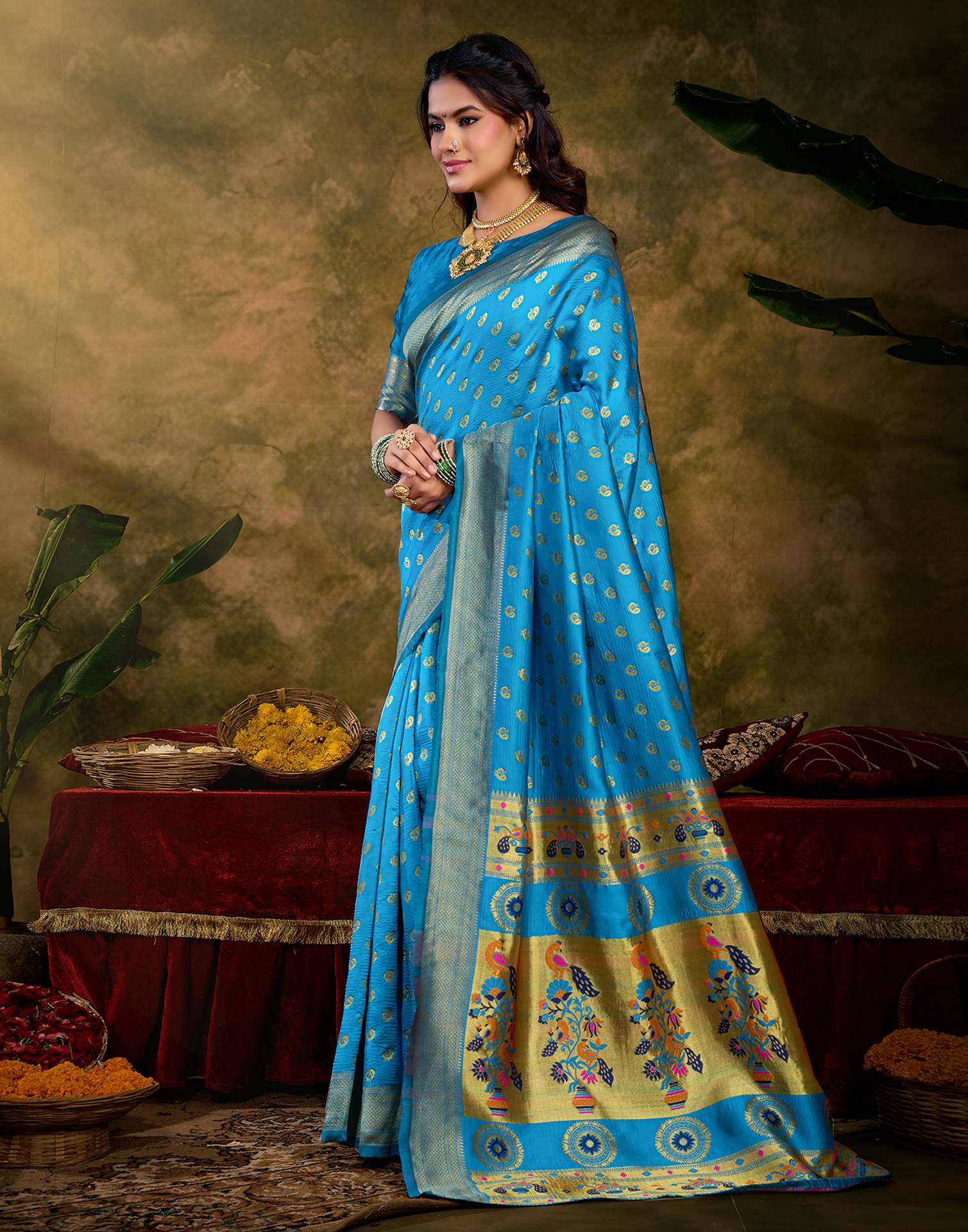 Sky Blue Silk Woven Paithani Saree