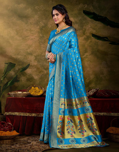 Sky Blue Silk Woven Paithani Saree