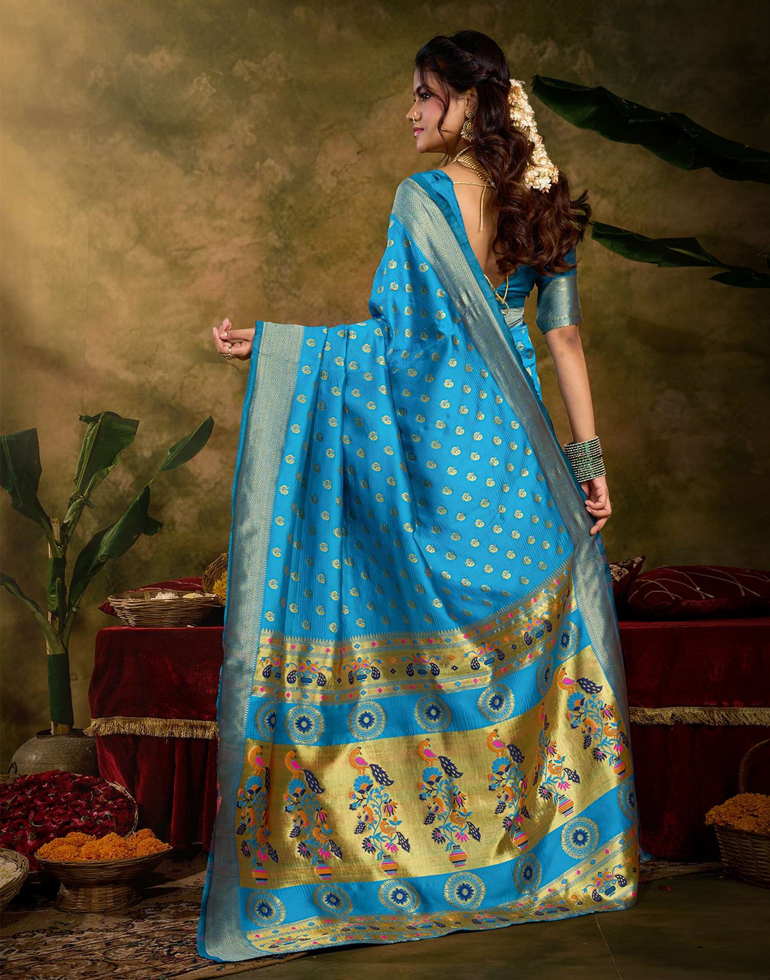 Sky Blue Silk Woven Paithani Saree